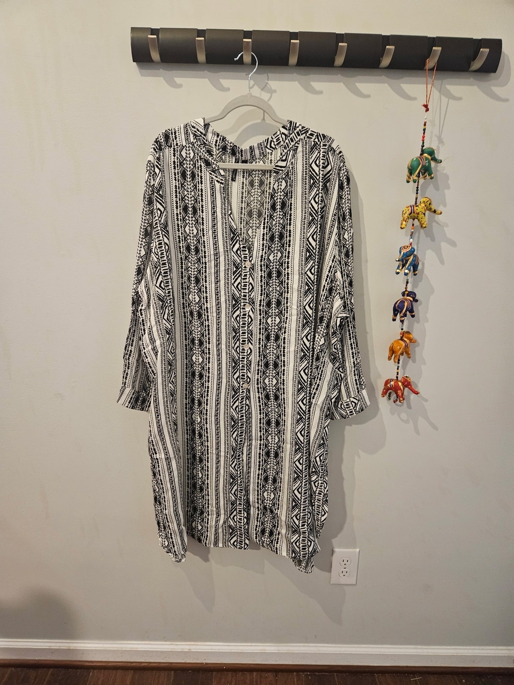 Black & White Tribal Print Long Sleeve Women's Dress